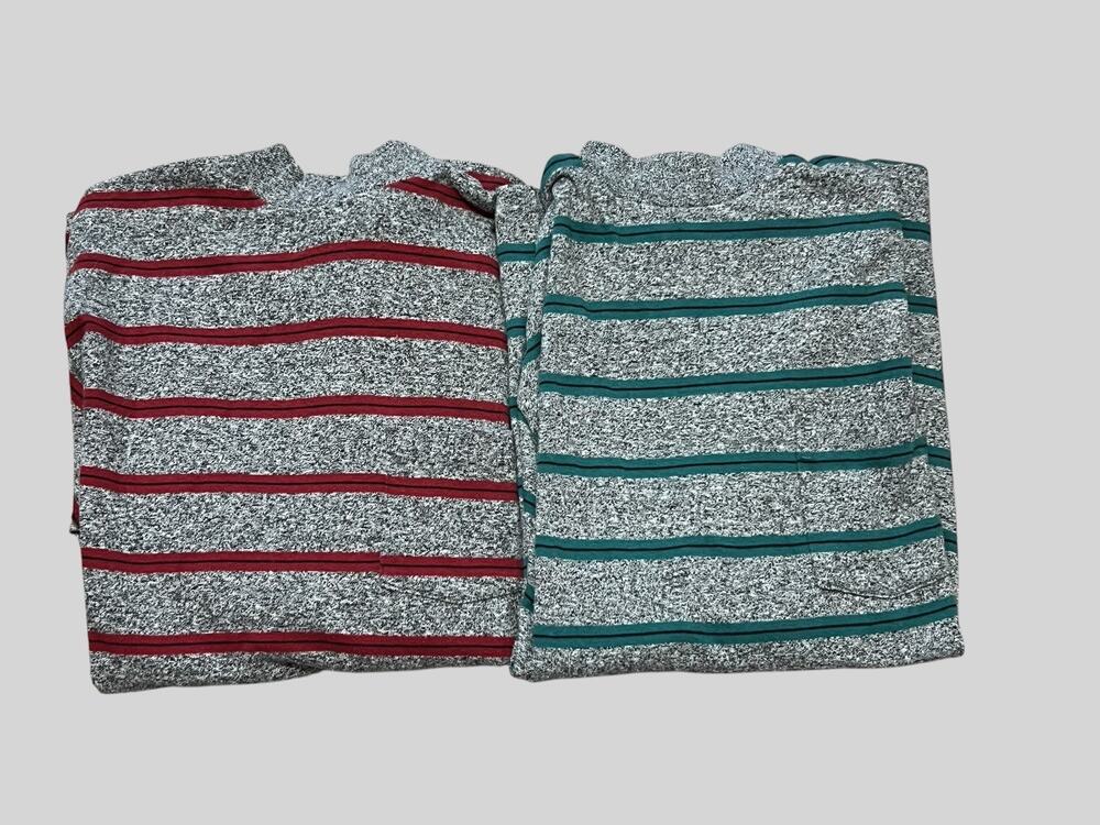 Vtg 80s lot 2 Oakton Shirt Mens LT Long Sleeve Mock Neck Striped Green Gray Red